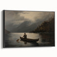 Vintage Portrait Art | Solitary Canoeist on Misty Lake Scene