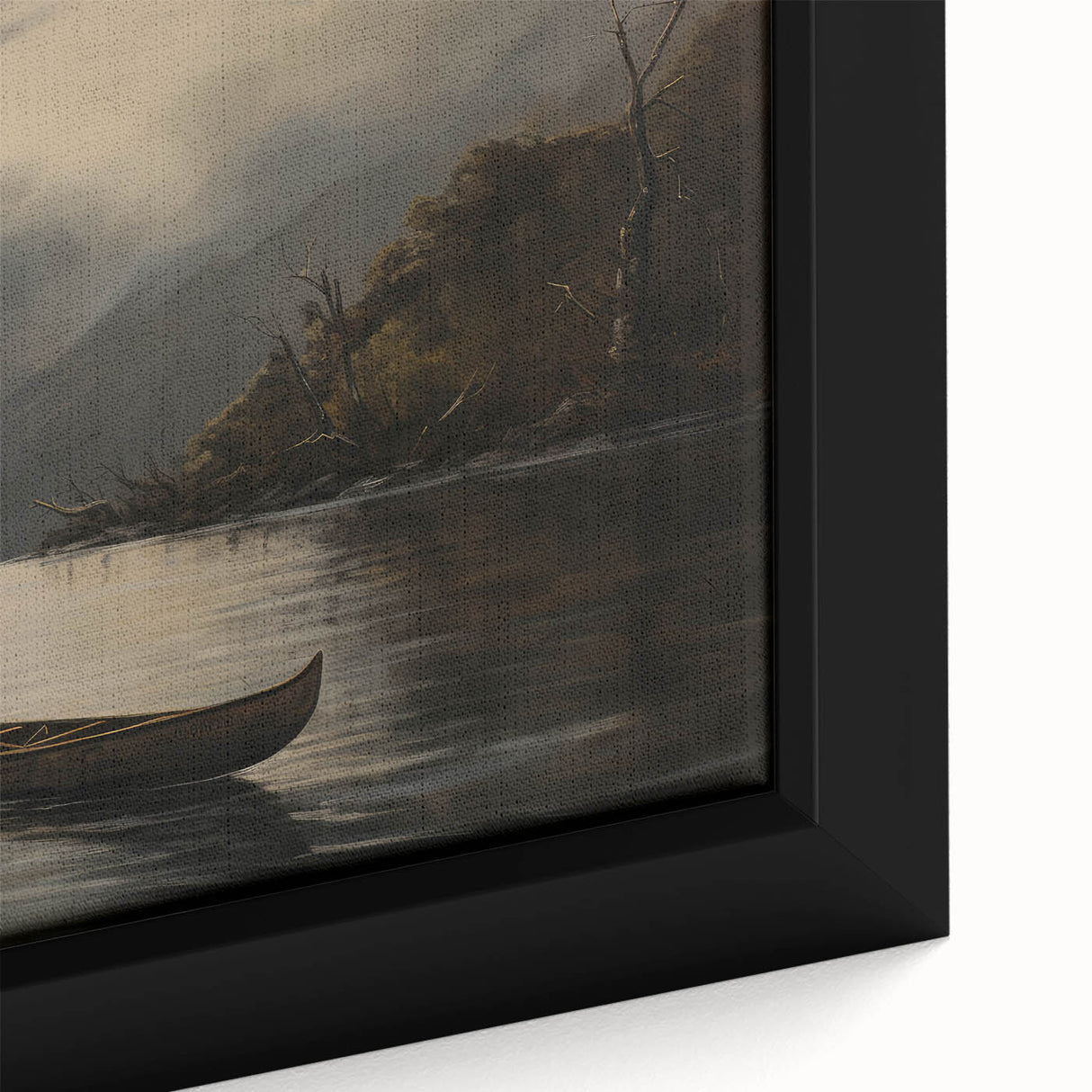 Vintage Portrait Art | Solitary Canoeist on Misty Lake Scene