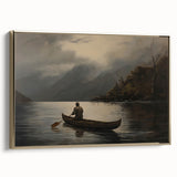 Vintage Portrait Art | Solitary Canoeist on Misty Lake Scene