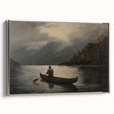 Vintage Portrait Art | Solitary Canoeist on Misty Lake Scene