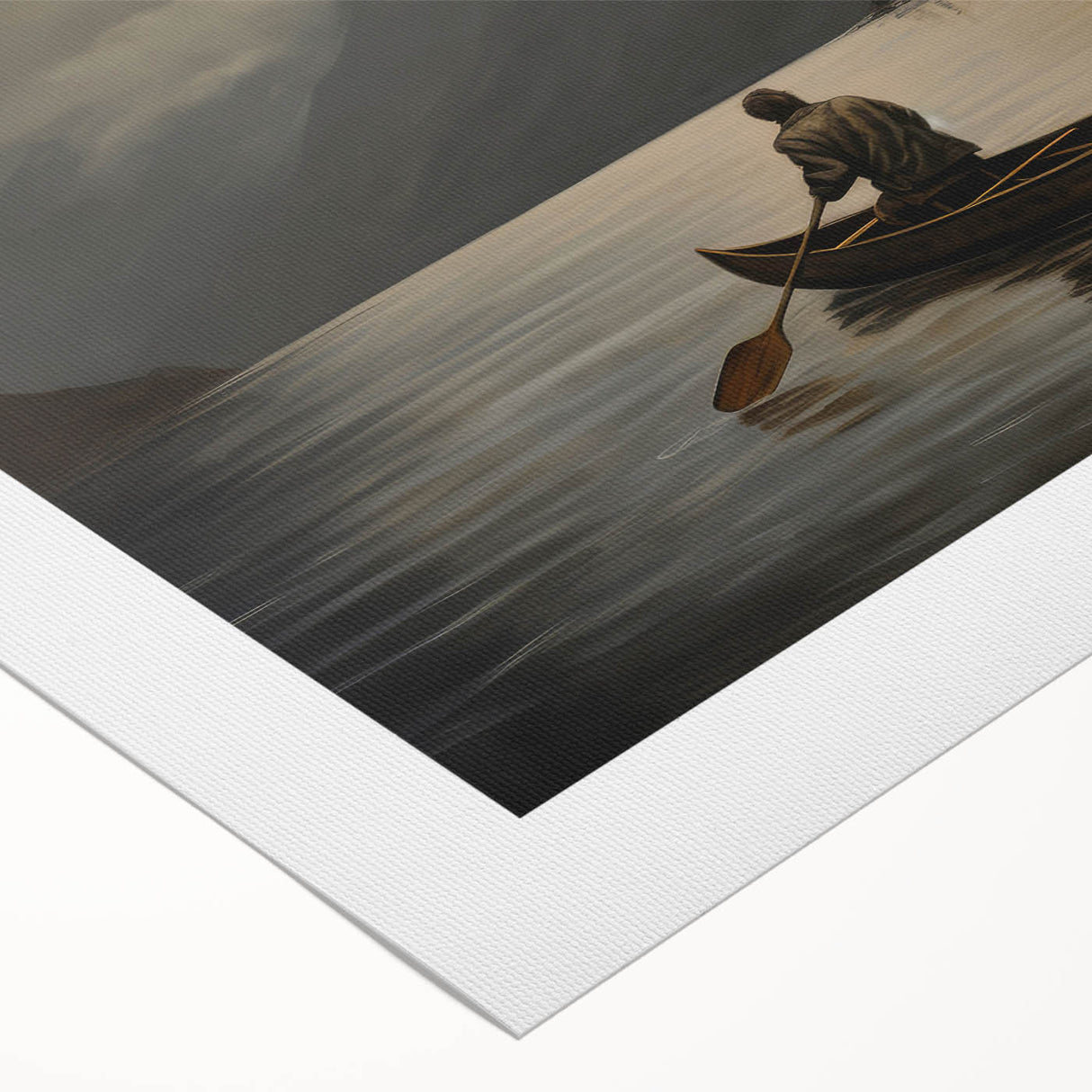 Vintage Portrait Art | Solitary Canoeist on Misty Lake Scene