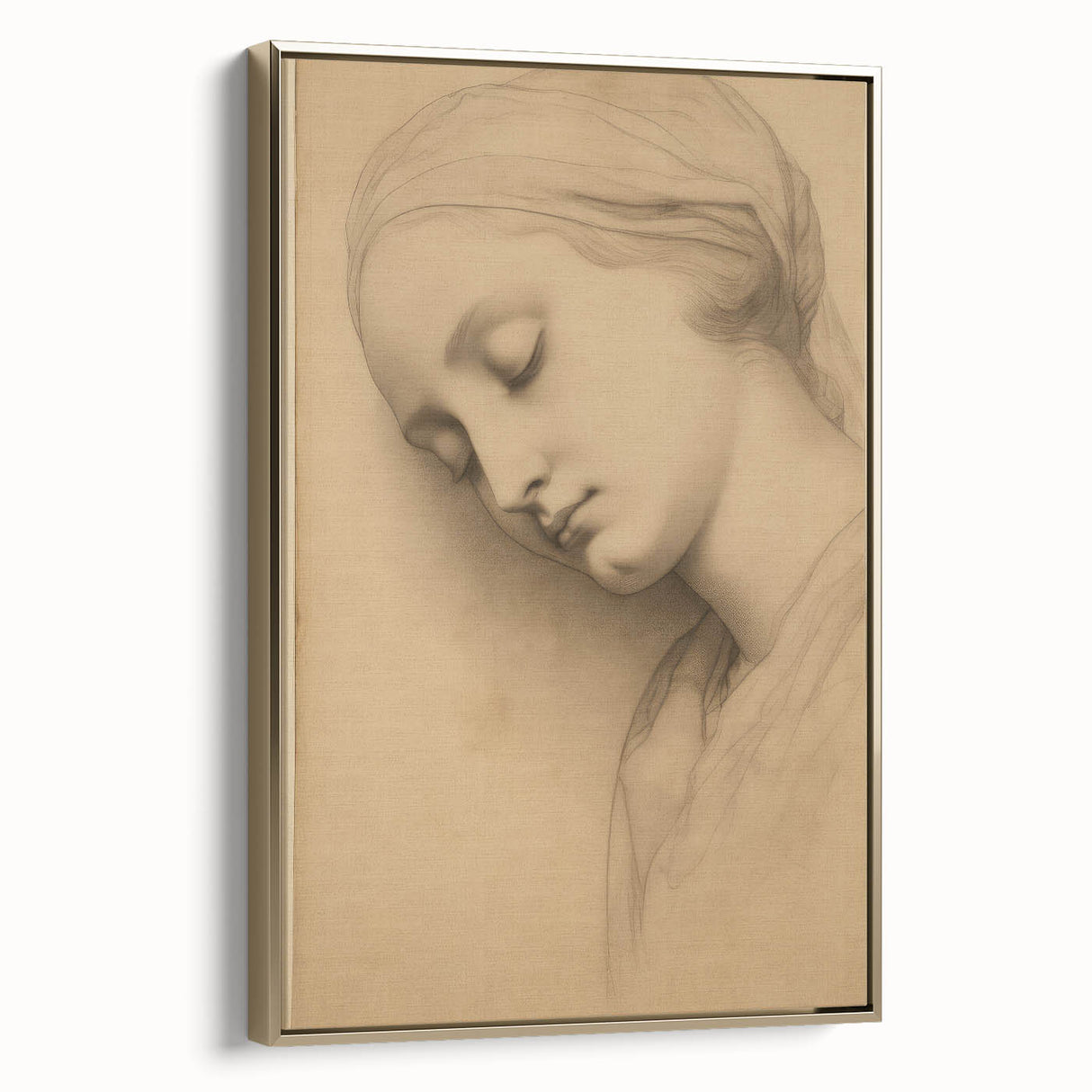 Serene Vintage Sketch Portrait – Antique Charcoal Canvas & Prints