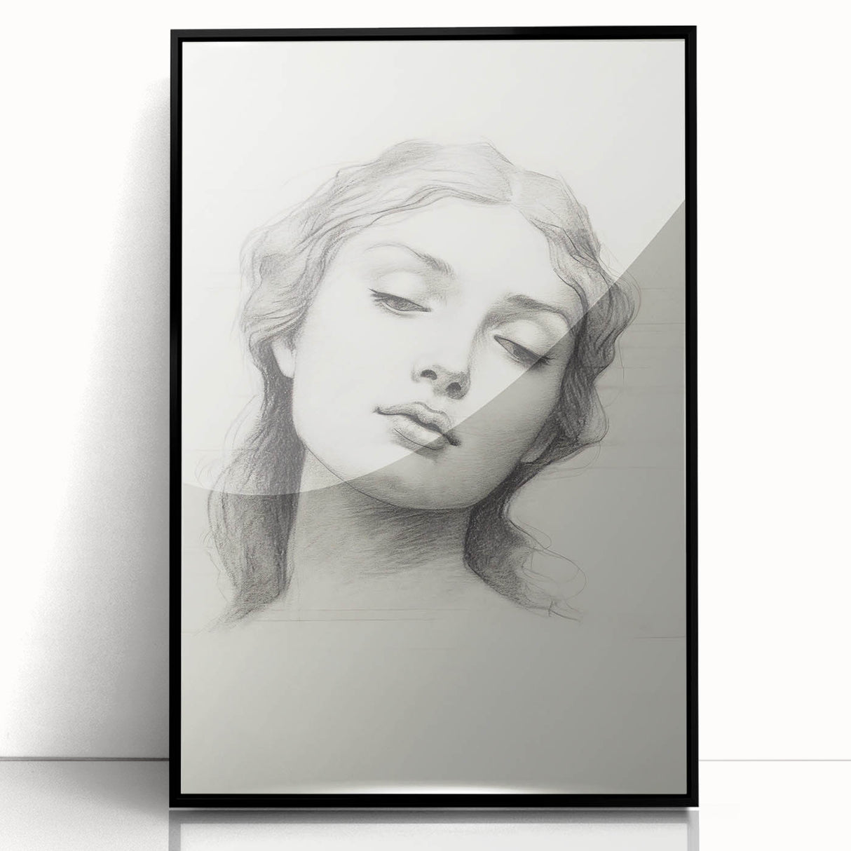Vintage Portrait Art – Elegant Lady Pencil Sketch Canvas Print