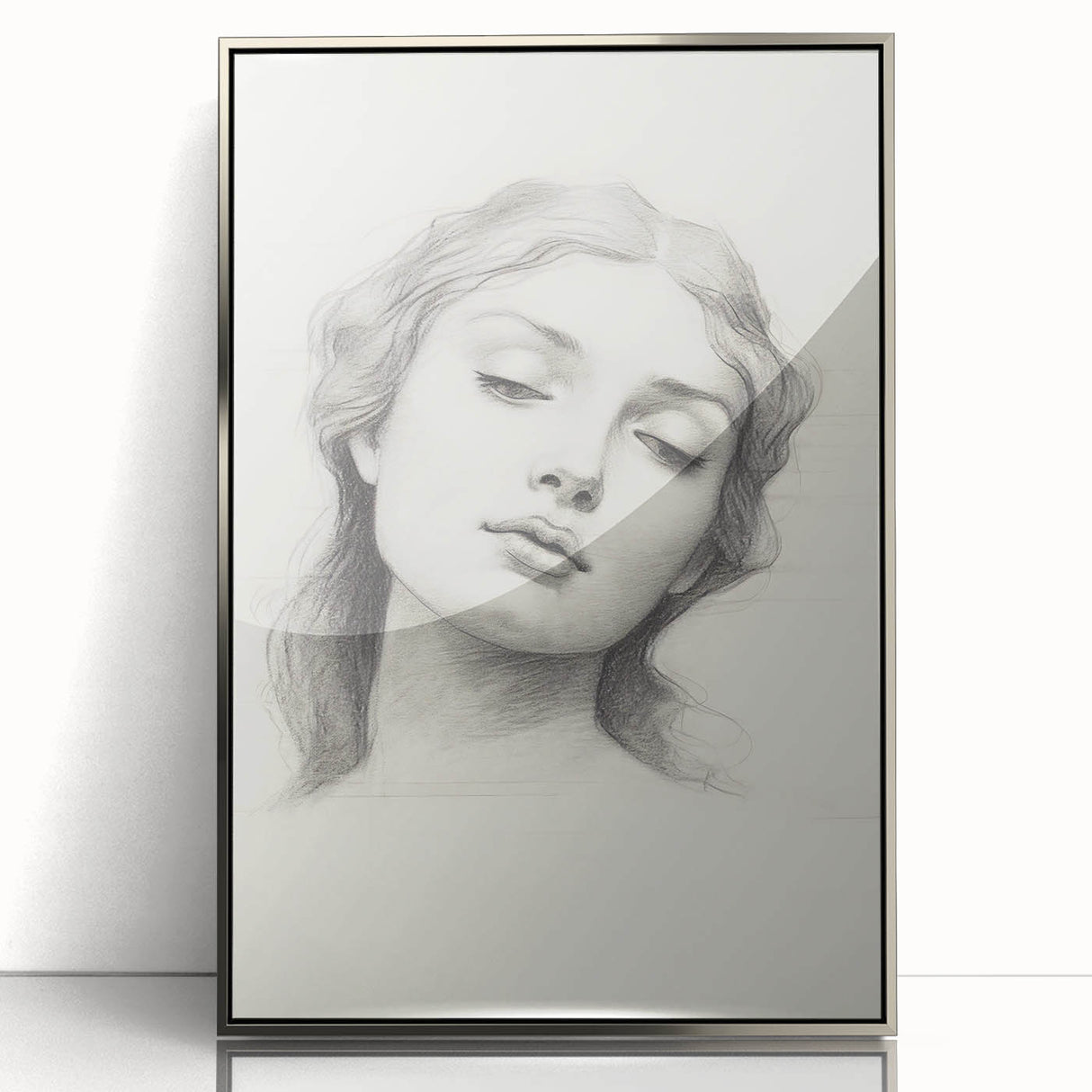 Vintage Portrait Art – Elegant Lady Pencil Sketch Canvas Print