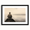 Vintage Portrait Art | Solitary Man in Canoe on Misty Lake