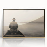 Vintage Portrait Art | Solitary Man in Canoe on Misty Lake