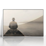 Vintage Portrait Art | Solitary Man in Canoe on Misty Lake