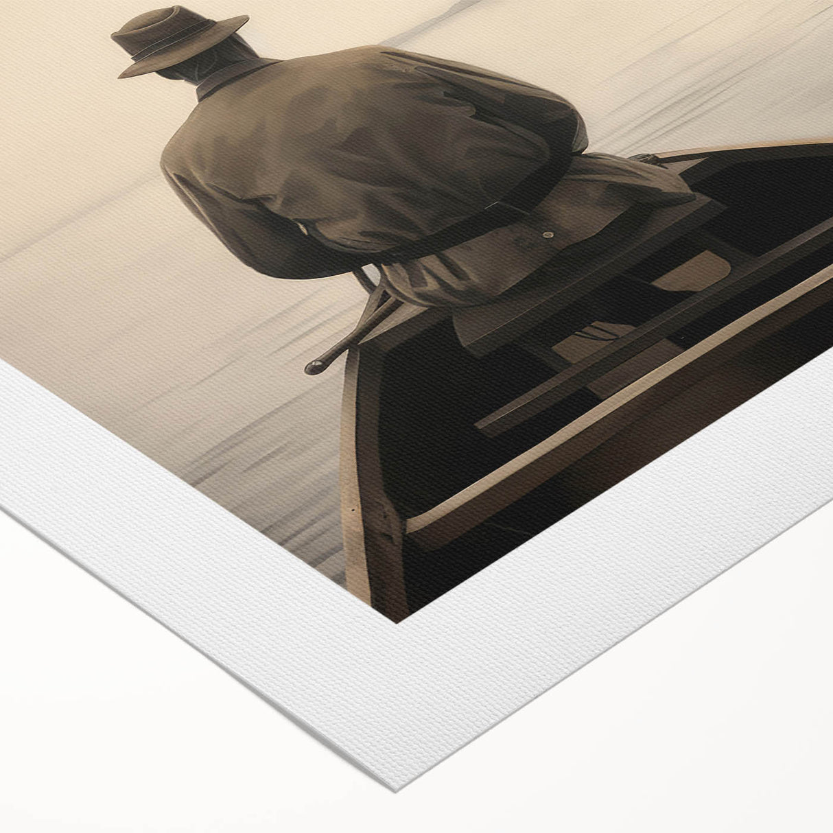 Vintage Portrait Art | Solitary Man in Canoe on Misty Lake