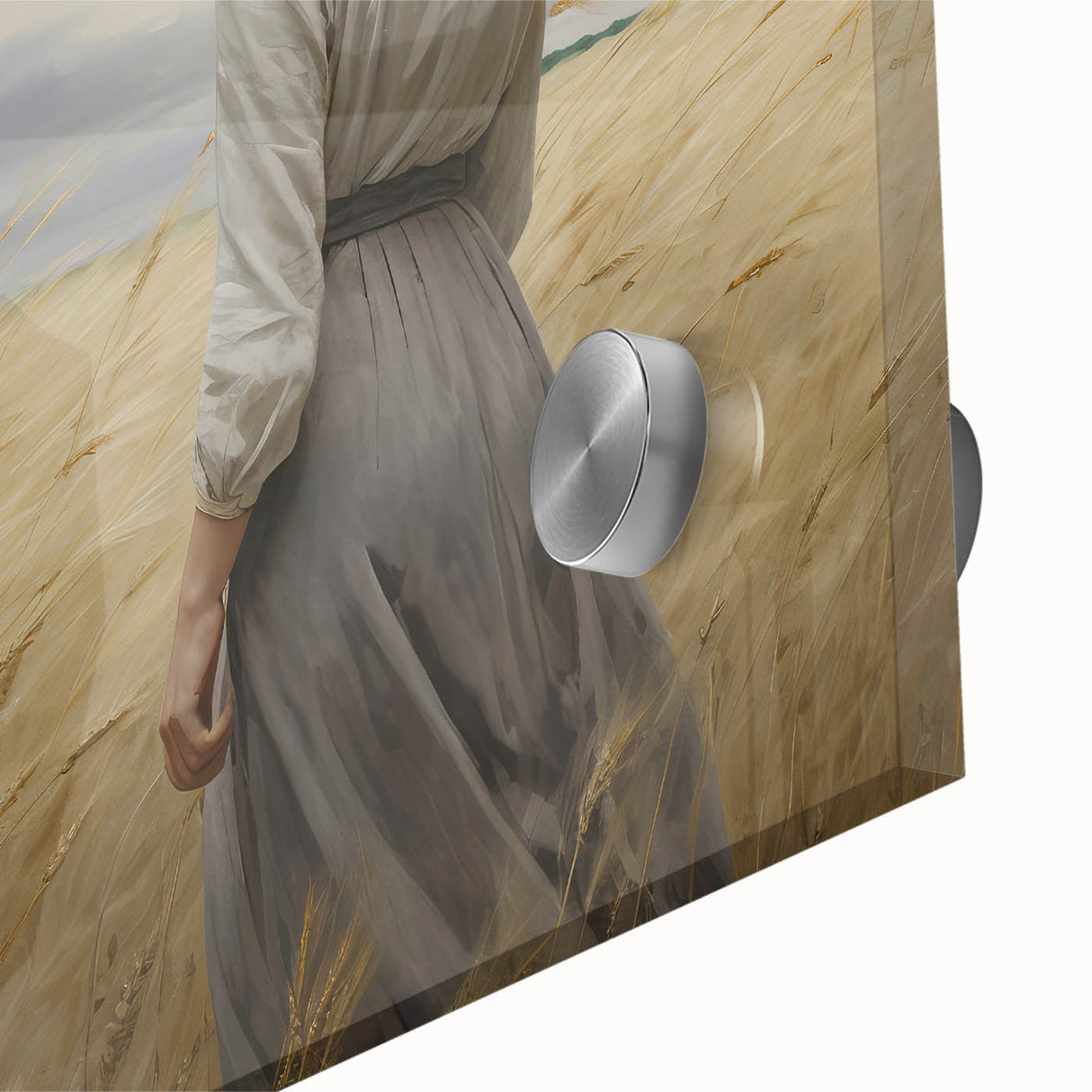 Vintage Portrait Art | Woman in Wheat Field with Windy Sky