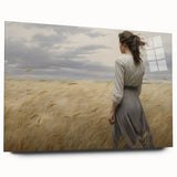 Vintage Portrait Art | Woman in Wheat Field with Windy Sky