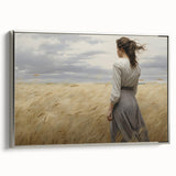Vintage Portrait Art | Woman in Wheat Field with Windy Sky