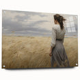 Vintage Portrait Art | Woman in Wheat Field with Windy Sky