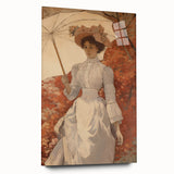 Antique Portrait Print – Elegant Lady in Autumn Scene Wall Art