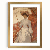 Antique Portrait Print – Elegant Lady in Autumn Scene Wall Art