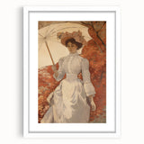 Antique Portrait Print – Elegant Lady in Autumn Scene Wall Art