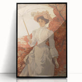 Antique Portrait Print – Elegant Lady in Autumn Scene Wall Art