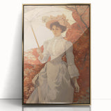 Antique Portrait Print – Elegant Lady in Autumn Scene Wall Art