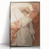 Antique Portrait Print – Elegant Lady in Autumn Scene Wall Art