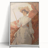 Antique Portrait Print – Elegant Lady in Autumn Scene Wall Art