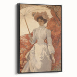 Antique Portrait Print – Elegant Lady in Autumn Scene Wall Art
