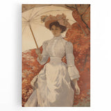 Antique Portrait Print – Elegant Lady in Autumn Scene Wall Art