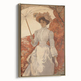 Antique Portrait Print – Elegant Lady in Autumn Scene Wall Art