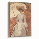 Antique Portrait Print – Elegant Lady in Autumn Scene Wall Art