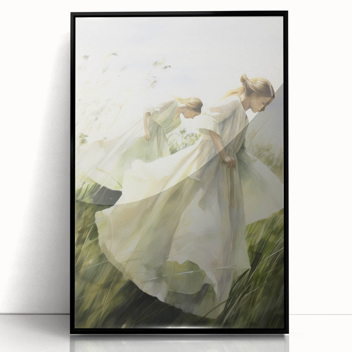 Retro Portrait Canvas – Vintage Girls in Meadow Wall Art