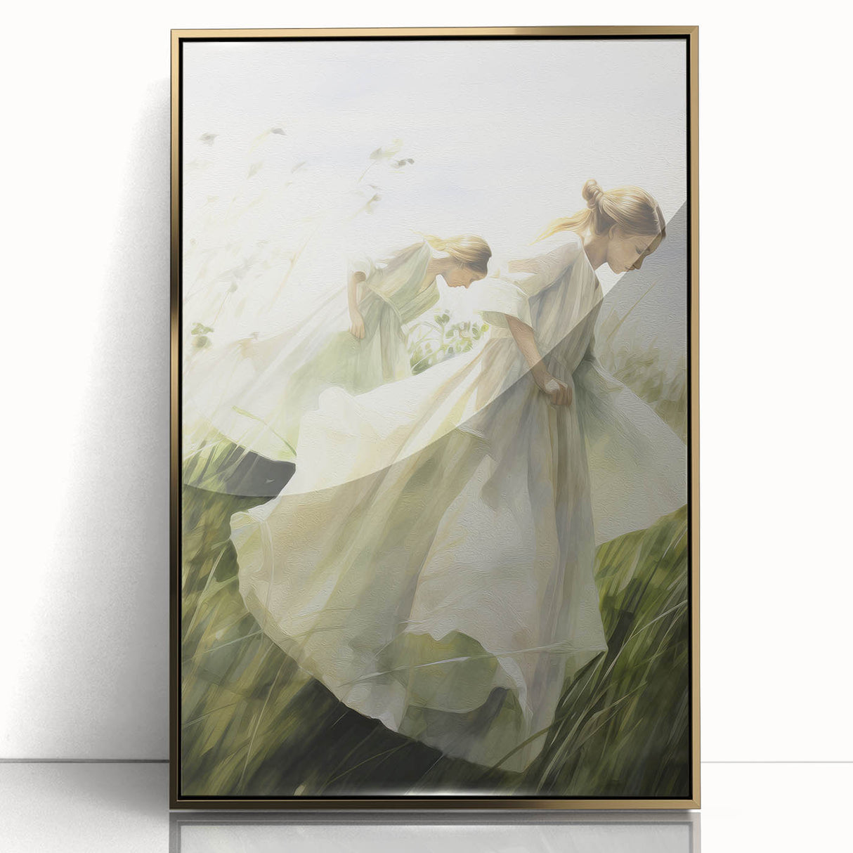 Retro Portrait Canvas – Vintage Girls in Meadow Wall Art
