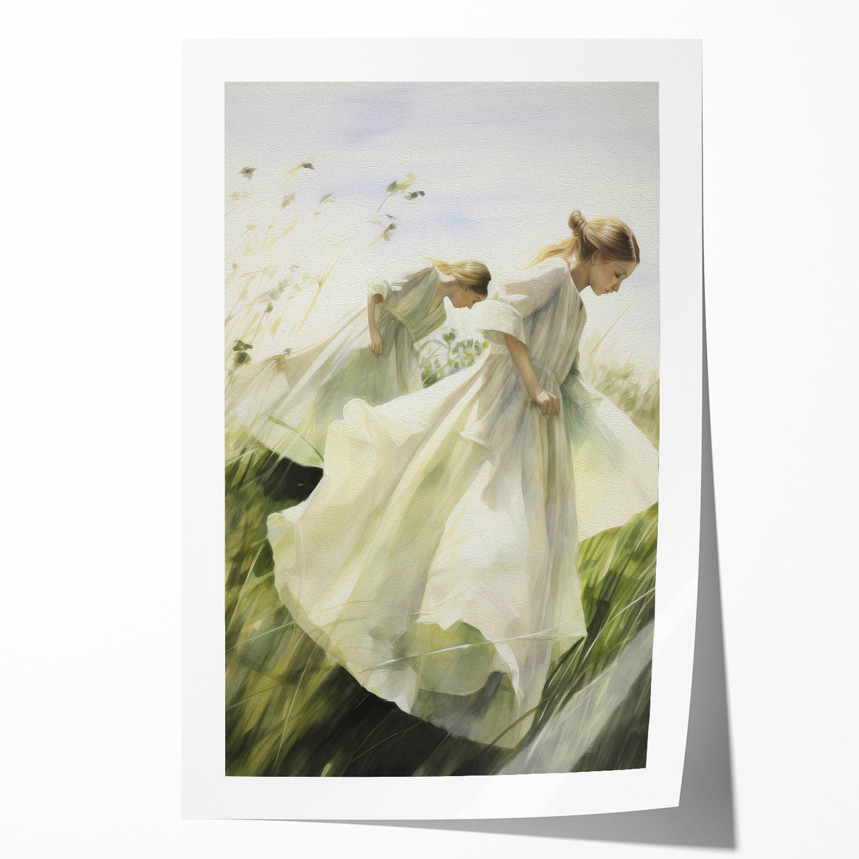 Retro Portrait Canvas – Vintage Girls in Meadow Wall Art