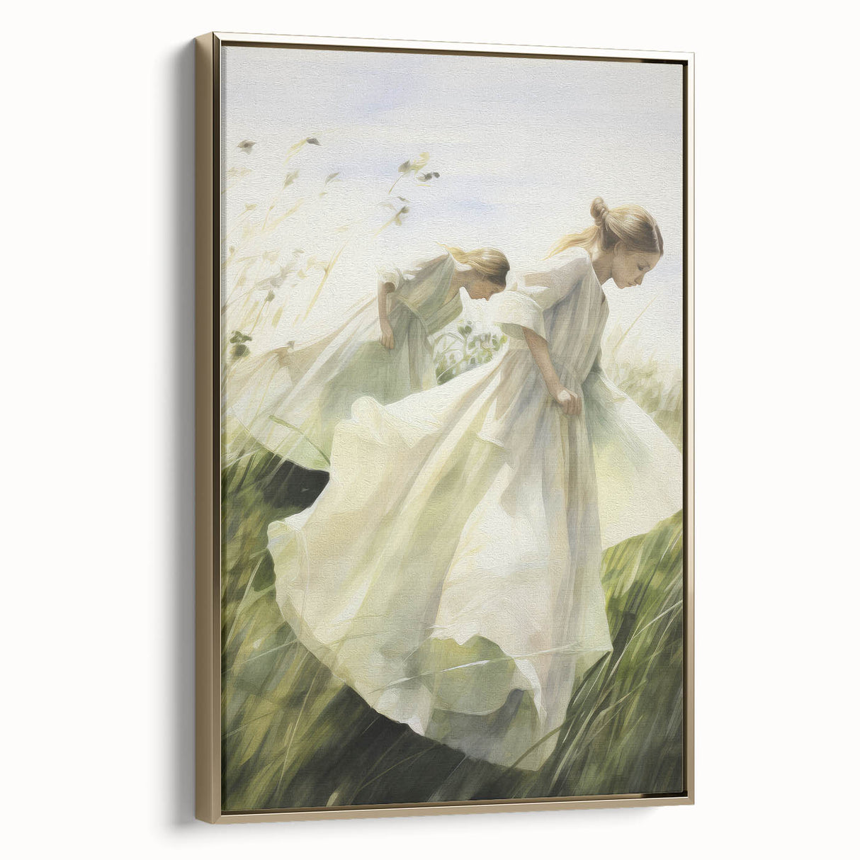 Retro Portrait Canvas – Vintage Girls in Meadow Wall Art