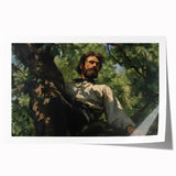 Vintage Portrait Art | Man in Tree with Sunlit Leaves