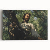 Vintage Portrait Art | Man in Tree with Sunlit Leaves