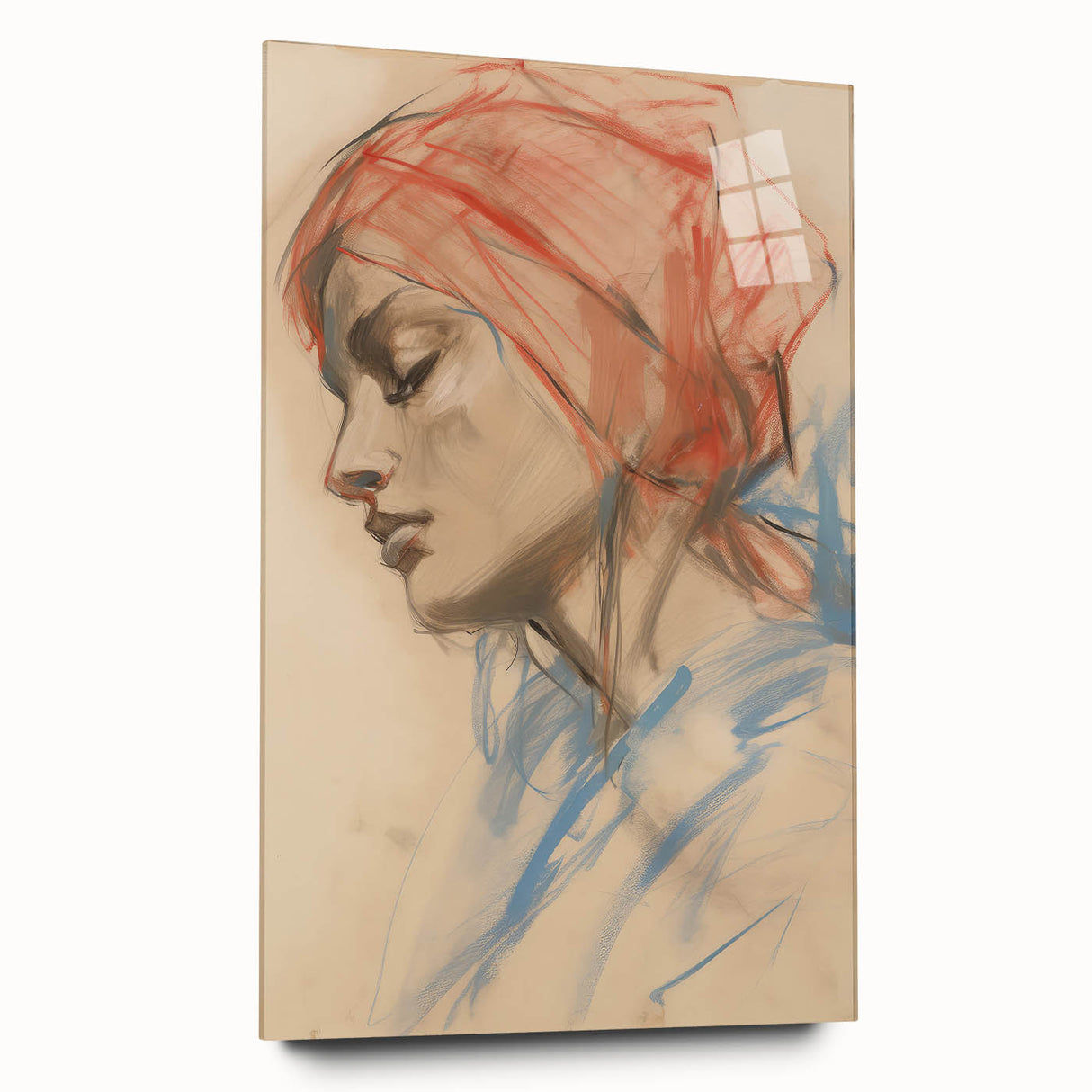 Vintage Portrait Art – Abstract Lady in Red and Blue Canvas Print