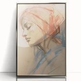 Vintage Portrait Art – Abstract Lady in Red and Blue Canvas Print