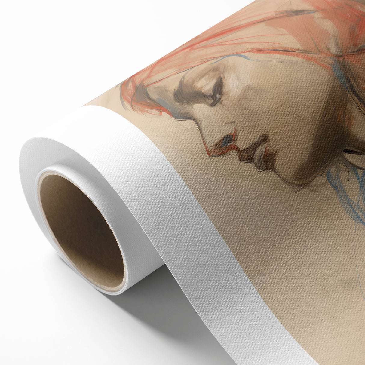 Vintage Portrait Art – Abstract Lady in Red and Blue Canvas Print