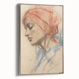 Vintage Portrait Art – Abstract Lady in Red and Blue Canvas Print