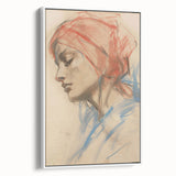 Vintage Portrait Art – Abstract Lady in Red and Blue Canvas Print