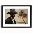 Vintage Portrait Art | Man by Palm Tree in Coastal Setting