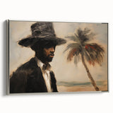 Vintage Portrait Art | Man by Palm Tree in Coastal Setting