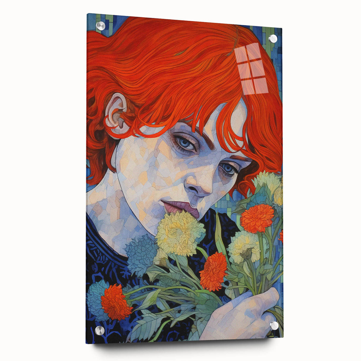 Retro Portrait Canvas - Vibrant Floral Vintage Wall Art