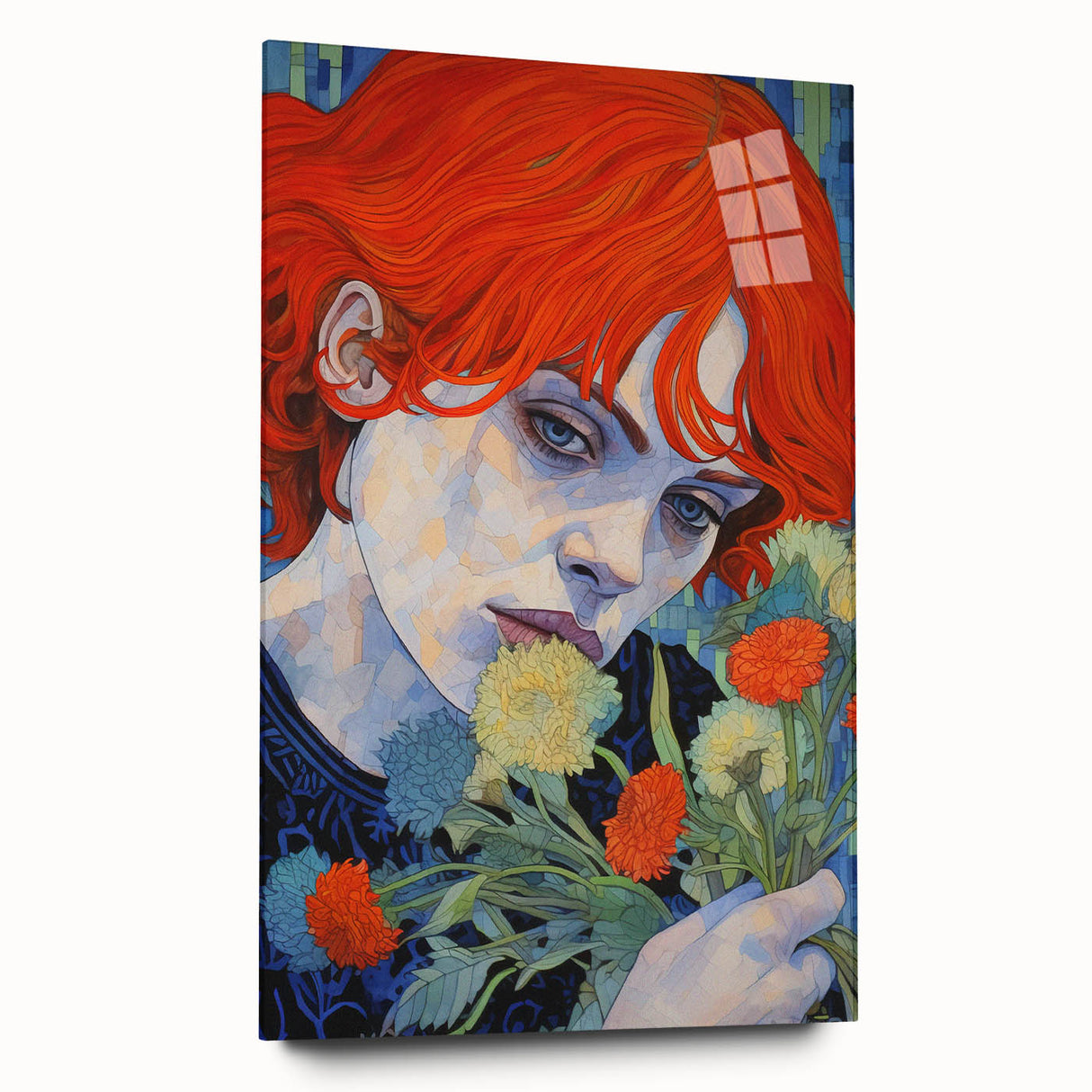 Retro Portrait Canvas - Vibrant Floral Vintage Wall Art