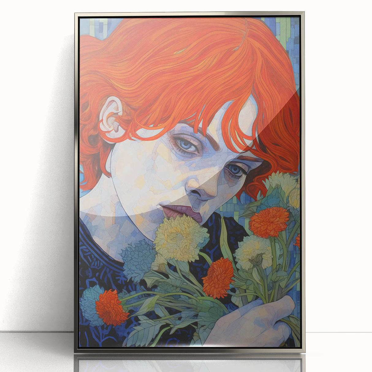 Retro Portrait Canvas - Vibrant Floral Vintage Wall Art