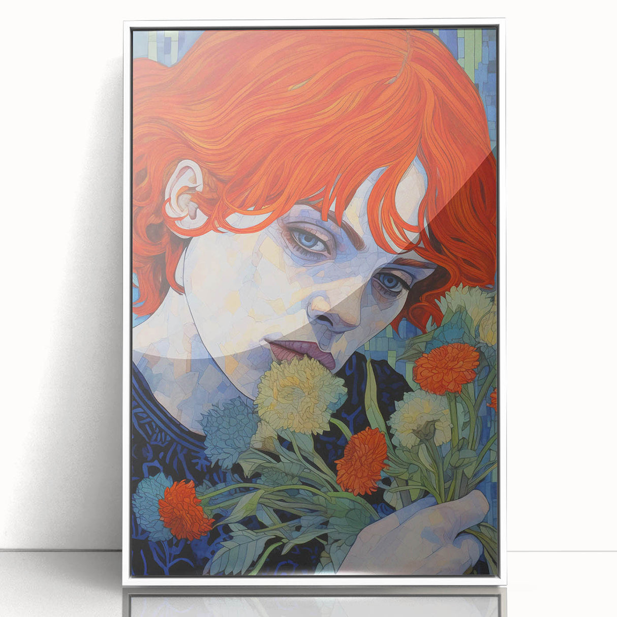 Retro Portrait Canvas - Vibrant Floral Vintage Wall Art