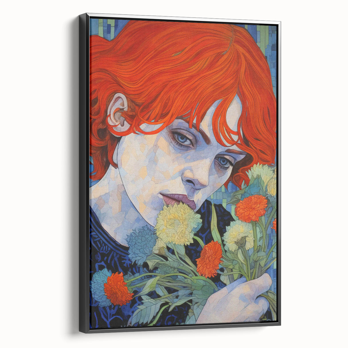Retro Portrait Canvas - Vibrant Floral Vintage Wall Art