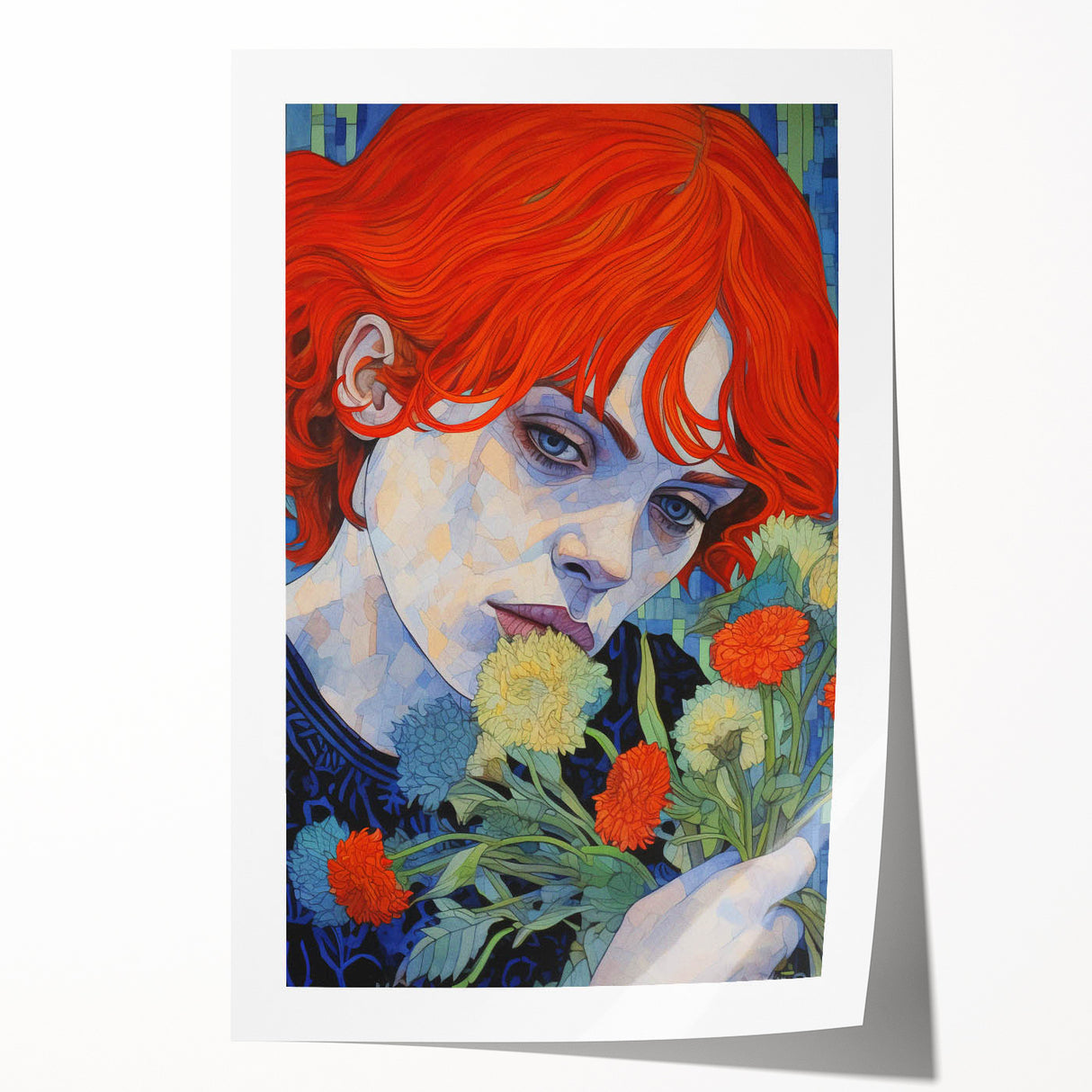 Retro Portrait Canvas - Vibrant Floral Vintage Wall Art