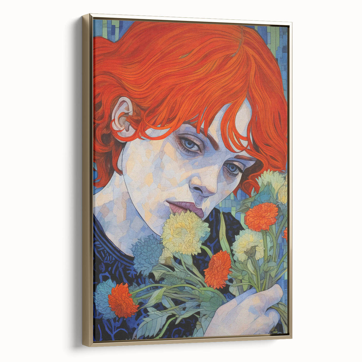 Retro Portrait Canvas - Vibrant Floral Vintage Wall Art
