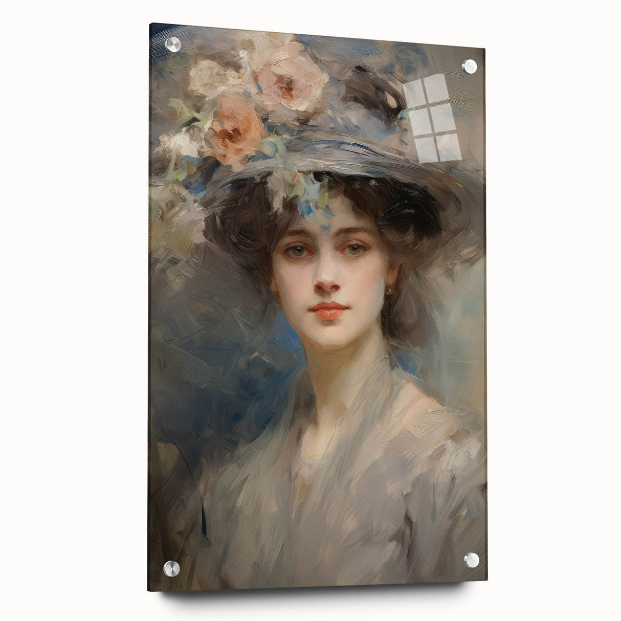 Vintage Portrait Art – Lady with Floral Hat Canvas Print