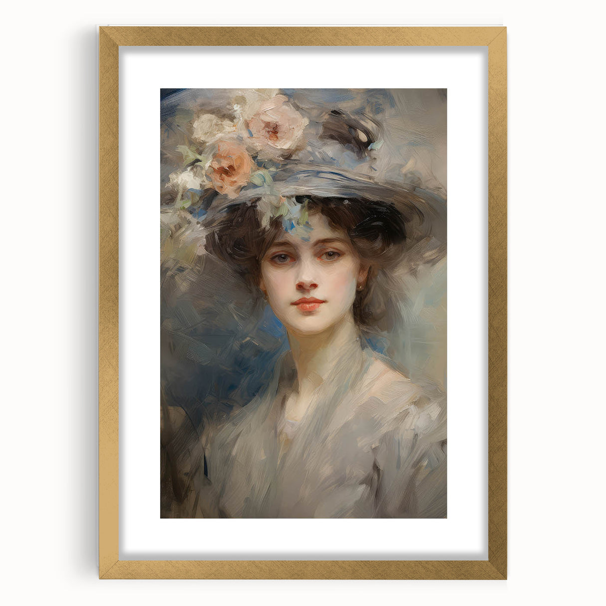 Vintage Portrait Art – Lady with Floral Hat Canvas Print
