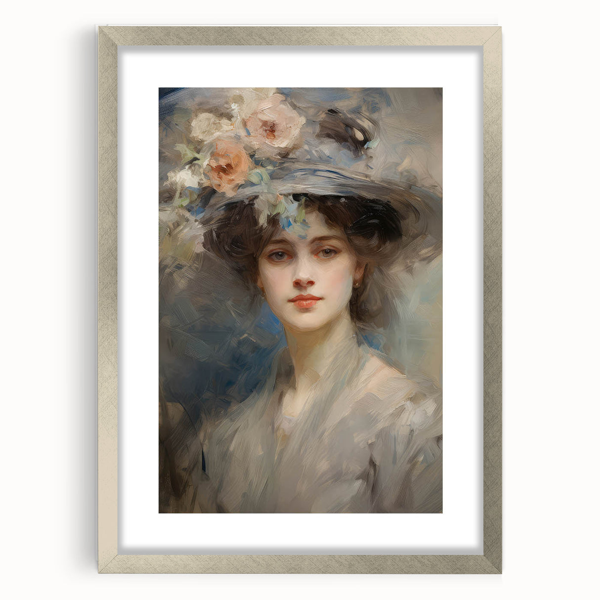 Vintage Portrait Art – Lady with Floral Hat Canvas Print